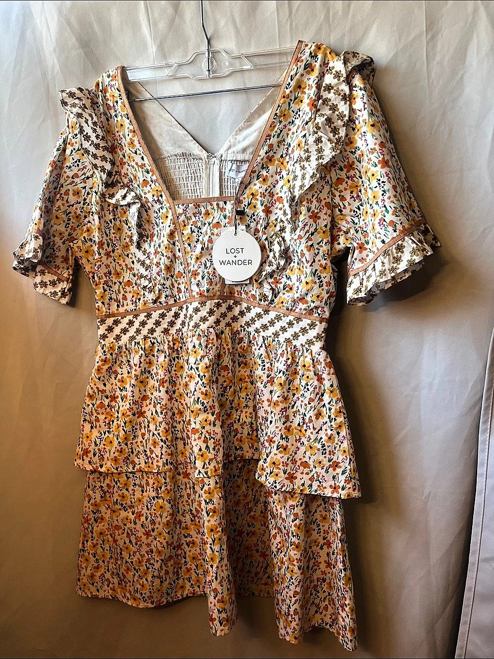 NWT Lost + Wander Spring Sunrise Mini Dress Floral White & Orange Large